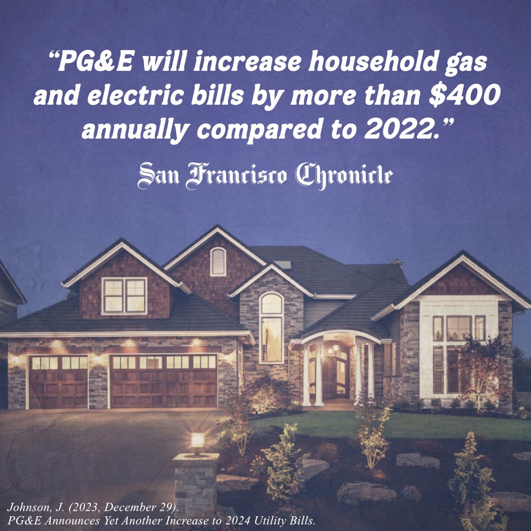 Close-up of a PG&E bill showing increased energy costs during peak summer months